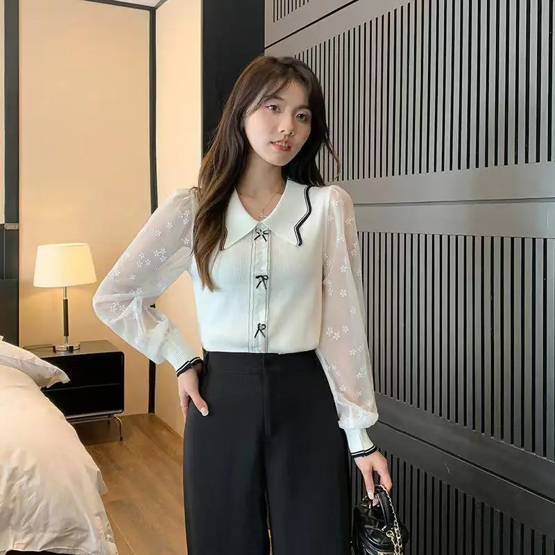 Spring Women's 2025 New Chiffon Splicing Fashionable and Beautiful Small Shirt, Early Spring French Sweet and Elegant Chic Top